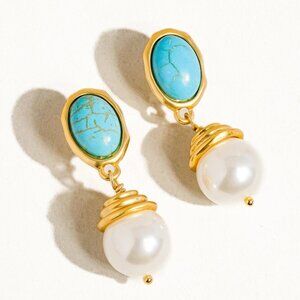 Nadia 18K Gold Turquoise Stone Pearl Earring